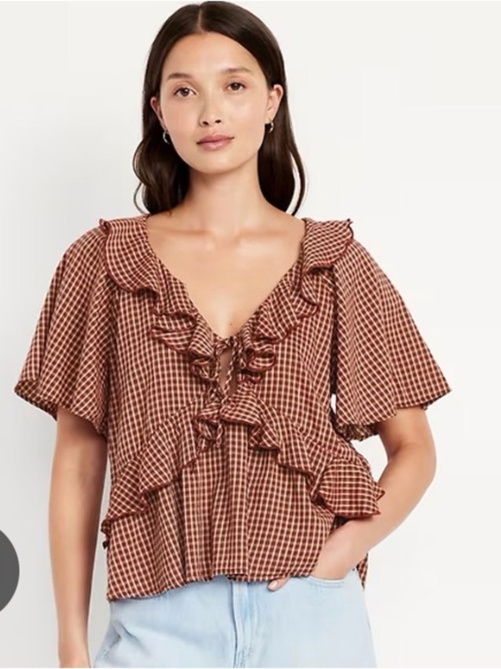 Old Navy Gingham Ruffle Tie-Front Blouse